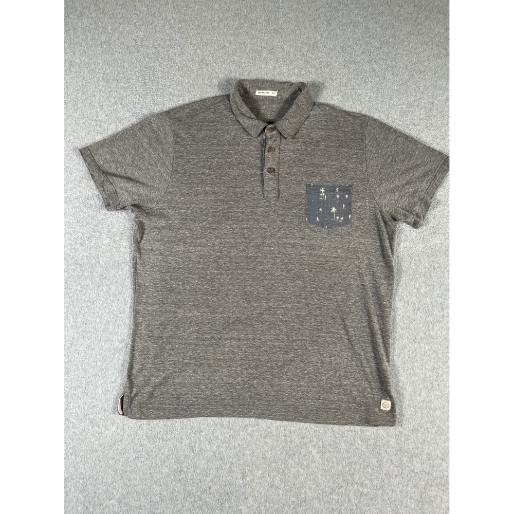 Marine Layer Mens M/L Polo Shirt Gray Heather Short Sleeve Tropical Pocket Tee